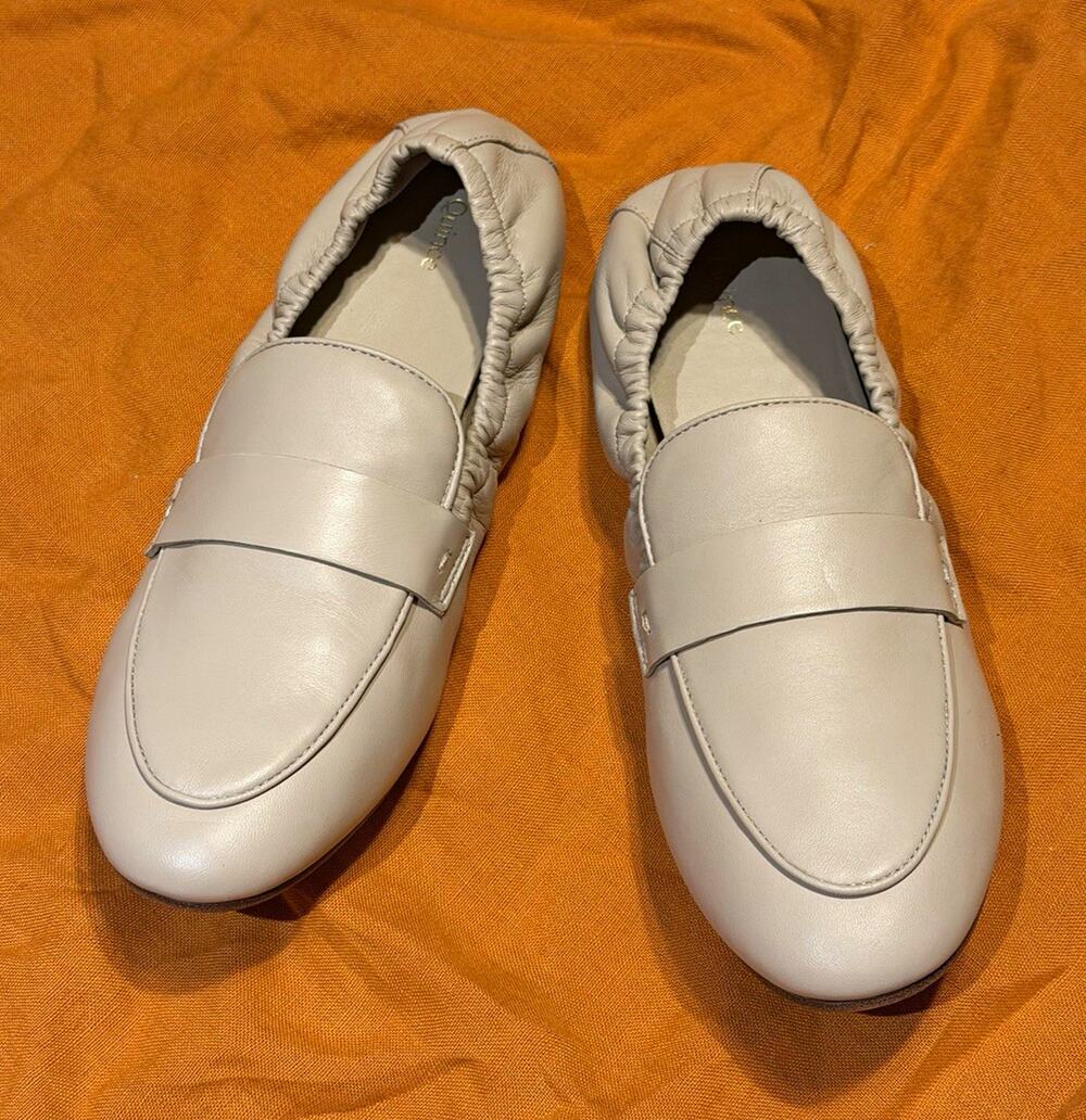 Quince Women’s Italian Soft Loafer Almond Flats Gathered Elastic Heel Sz 11
